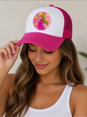 Pink Trucker Hat Princess Inspired 💖 Gamer Girl Y2K Kawaii Mesh Cap